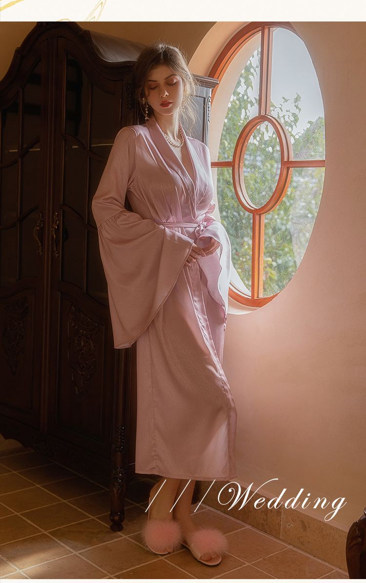 Dameskleding bruid bruid ochtendjurk dames veren nachtjapon bruiloft make-up bruidsmeisjes bruiloft kimono satijnen lange badjas_voghion.com