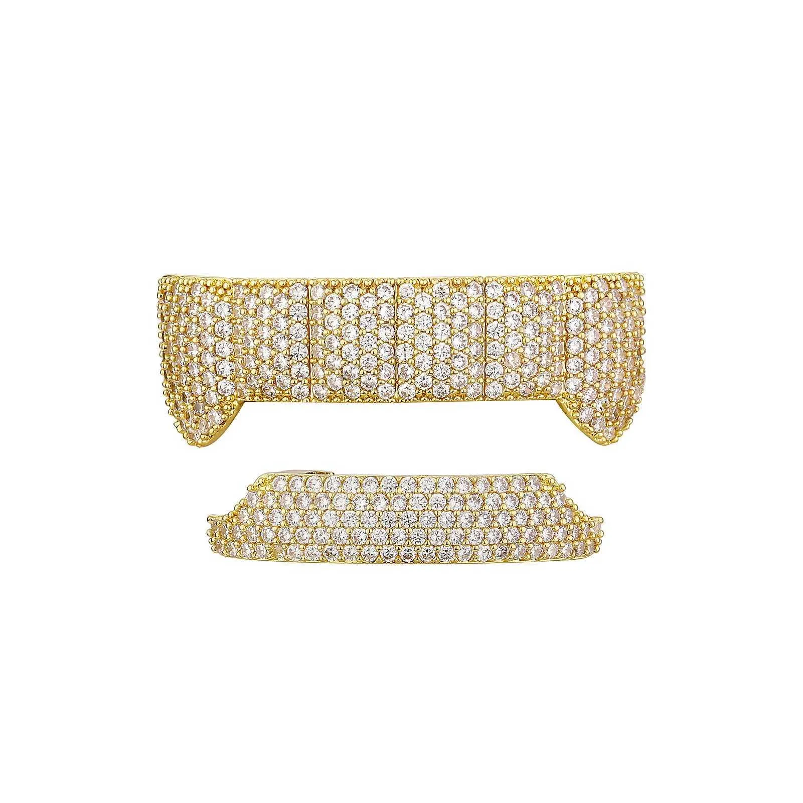 YOUNGX Gold Silber Farbe Zirkon Zahnkappen Für Frauen Männer Voll CZ Stein Zähne Grillz Hosenträger Hip Hop Dental Grills_voghion.com