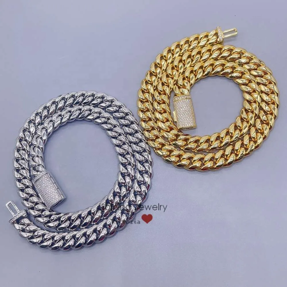 Collana cubana con catena in acciaio inossidabile da 8 mm, 10 mm, 12 mm e 14 mm con lucchetto in argento sterling e moissanite._voghion.com