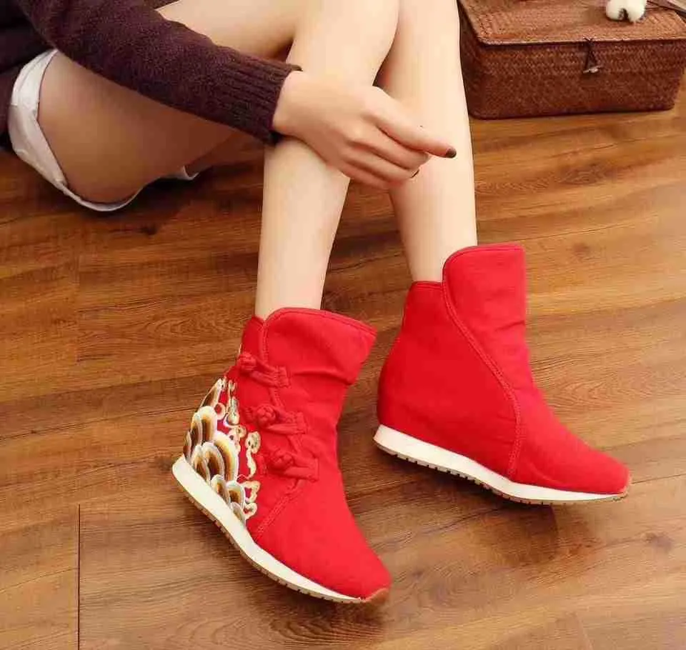 Bottes à franges en toile à tête ronde, non remboursables et non échangeables, chaussures adhésives, pour l'automne et l'hiver_voghion.com