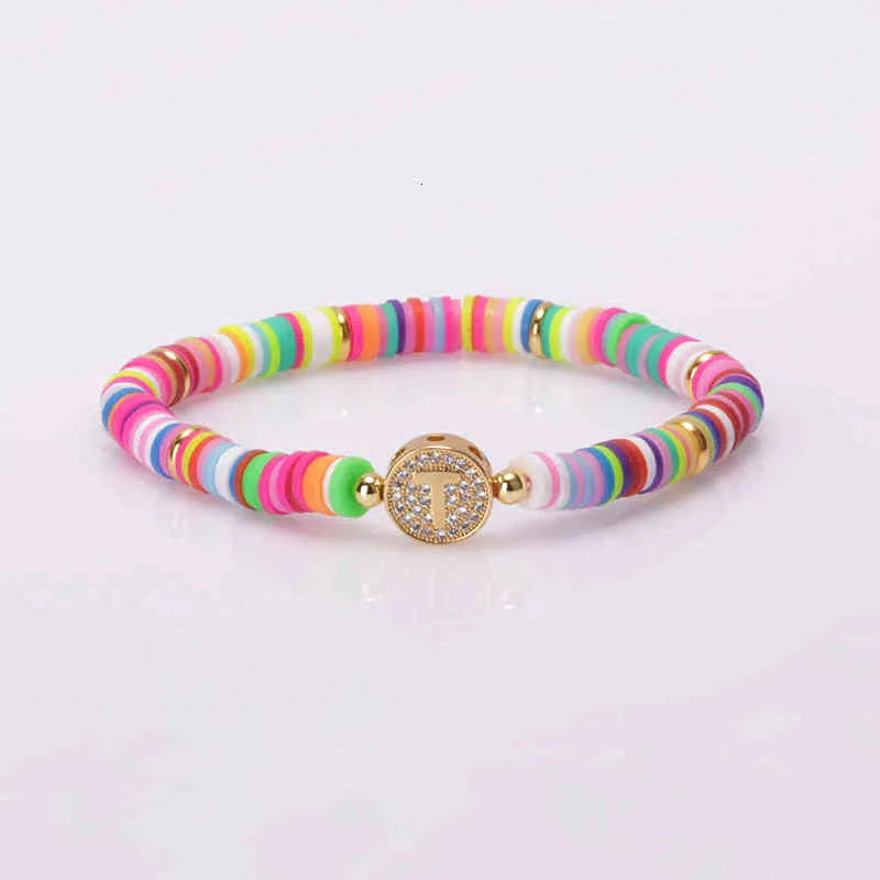 Bohemia Gypsy Gold Initial 26 Alphabet Letter Name Charm Coloful Rainbow Silicone Plastic Beaded Bracelets For Women Man_voghion.com