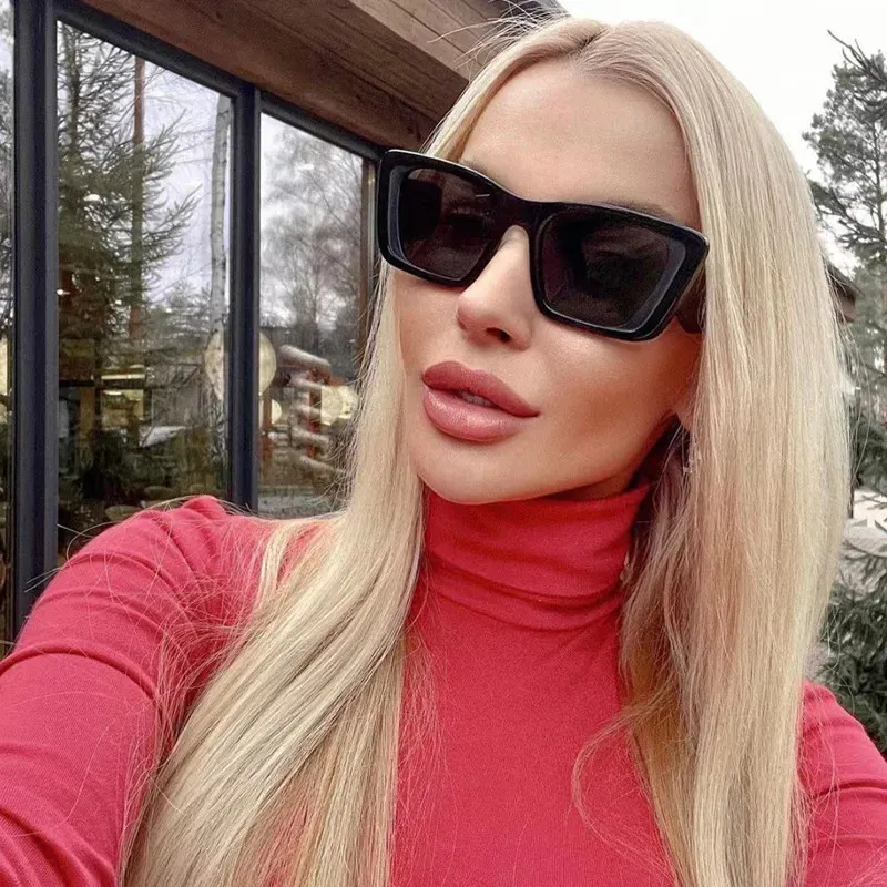 Sonnenbrille 2024 Fashion Square Frau Vintage Cat Eye Design Sonnenbrille Weiblich Männlich Persönlichkeit Cool Retro Black Cateye_voghion.com