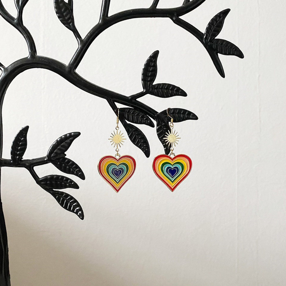 Ohrringe Bunte Emaille Regenbogen Herz Statement Baumeln Ohrringe_voghion.com