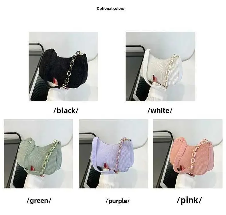 1 Stück Fi Retro Cord Unterarm lässige Umhängetasche einfarbig Reißverschluss Damen Handtasche Cluh Y241025_voghion.com