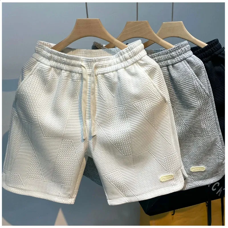Summer Running for Men Casual Jogging Sport Short Pants Wave Pattern Solid Color Drawstring Loose Dry Gym Sports Shorts_voghion.com