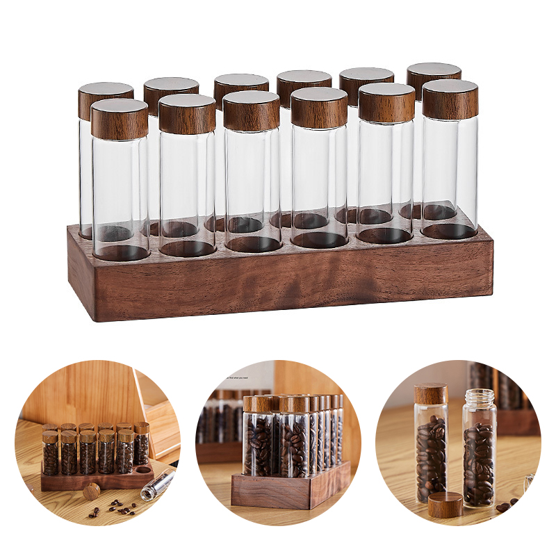 Kaffeebohnen-Aufbewahrungsbehälter, Präsentationsständer, Walnuss-Kaffee-/Teerohr, Flasche, Glas, Espresso-Kaffeezubehör, Werkzeuge, Kaffeegeschirr-Sets_voghion.com
