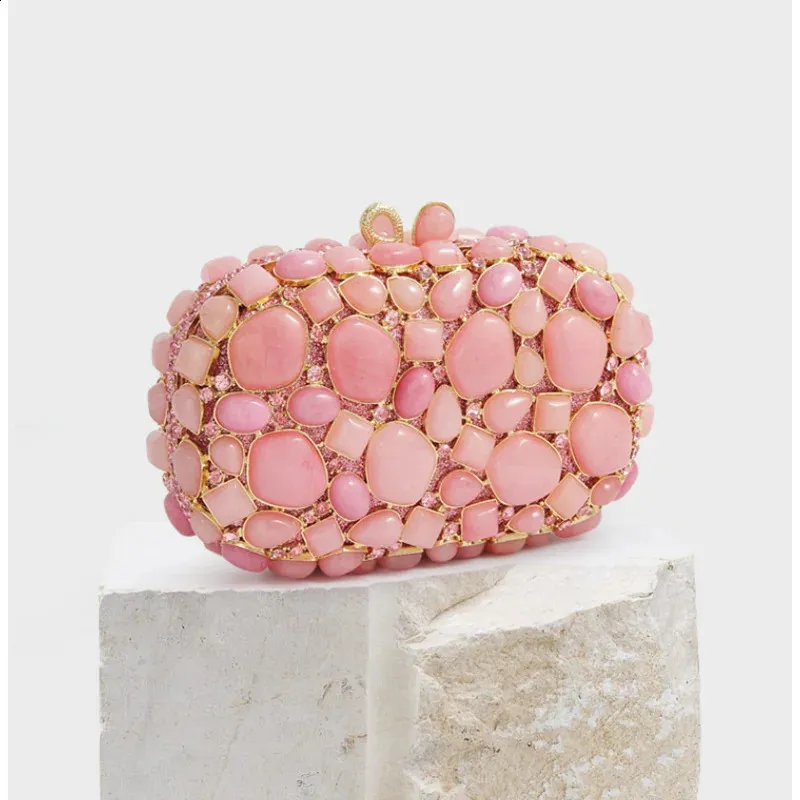 Poșetă de seară cu model shell roz pentru femei, cu pietre, Minaudiere, pentru petreceri, cină, Rhie, genți de mână cu cristale, genți și clutch-uri de seară_voghion.com