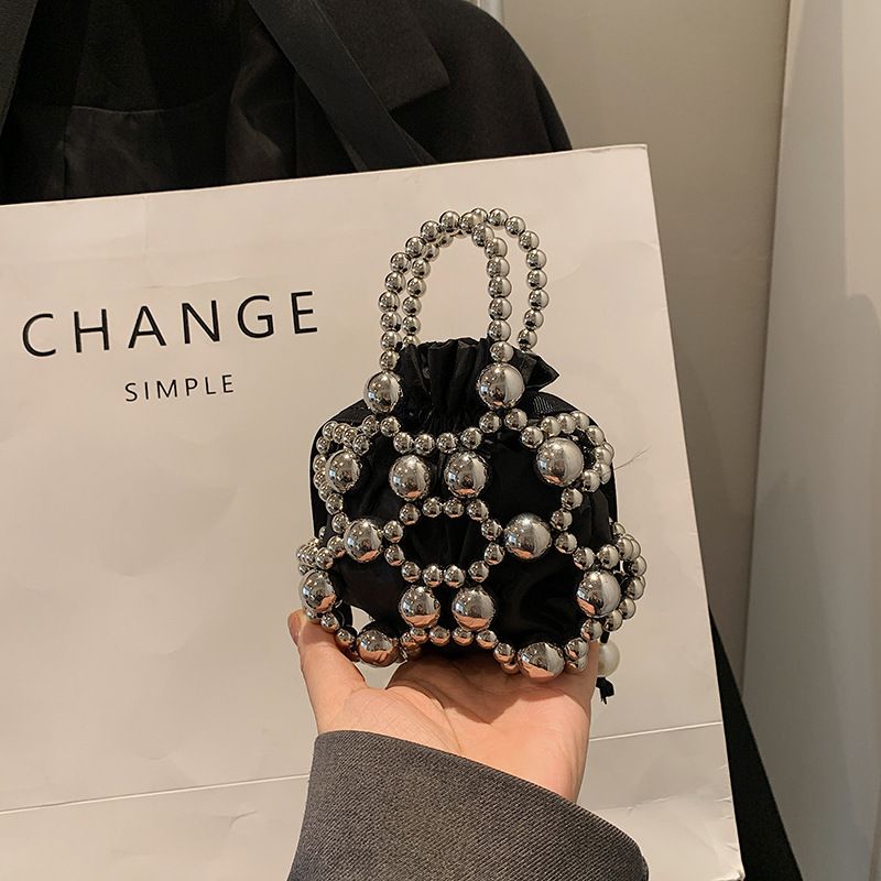 For Women Pearl Handbag Beaded Crossbody Fashion Light Mobile Phone Bucket Shoulder Bag_voghion.com
