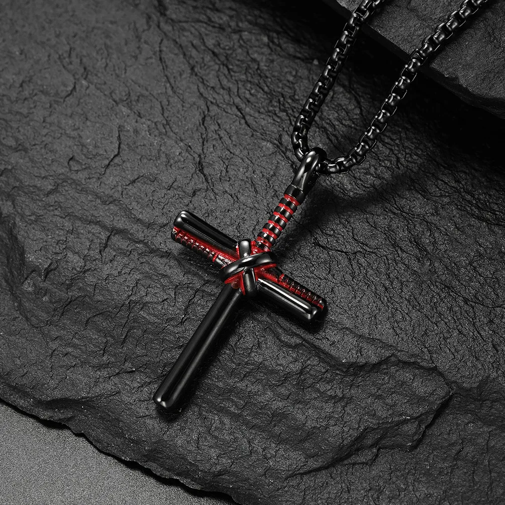 Ketten Herren Kreuz Halskette Edelstahl Baseballschläger Anhänger Box Kette Christen Männlich Religiöser Schmuck Geschenk_voghion.com