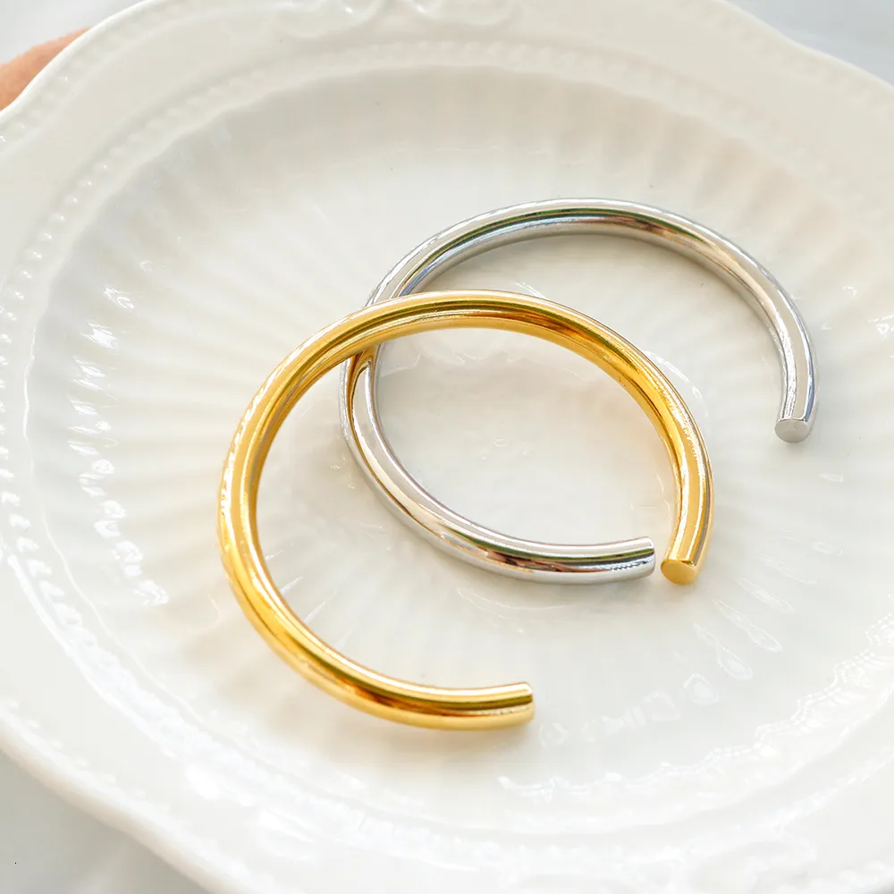 Braccialetto a tubo spesso per donna Bracciale a polsino in acciaio inossidabile Hiphop Cavo placcato oro Moda all'ingrosso Gioielli Pulseras_voghion.com