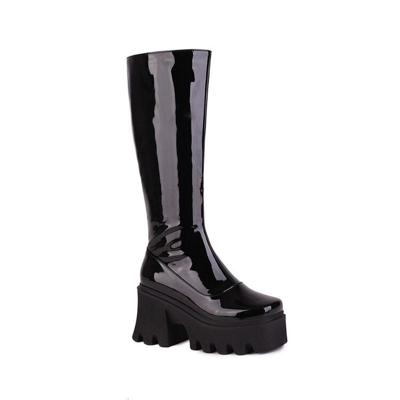 New long boots with round heads, thick soles and side zippers for women_voghion.com