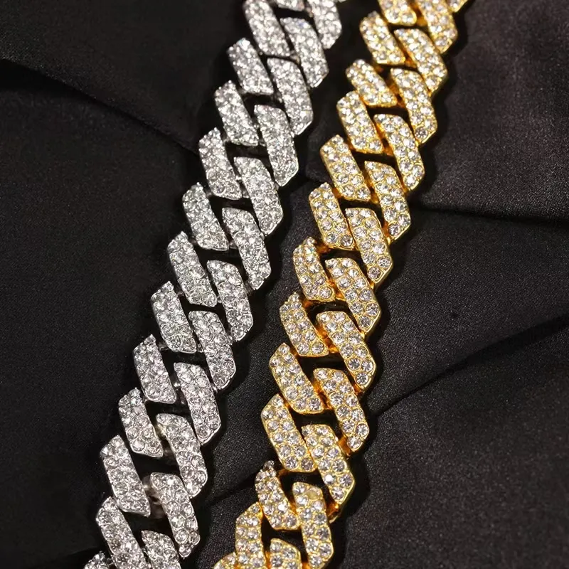 Designer 18mm kubanische Kette Herren Kreuz Gold Platin Diamanten Halskette Armband Schmuck Geschenk_voghion.com