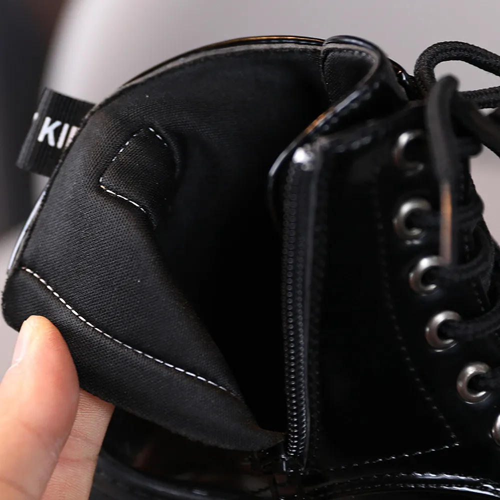 Botas cortas de piel lacada para niña, zapatos para niño, otoño invierno 2024, talla 21_voghion.com