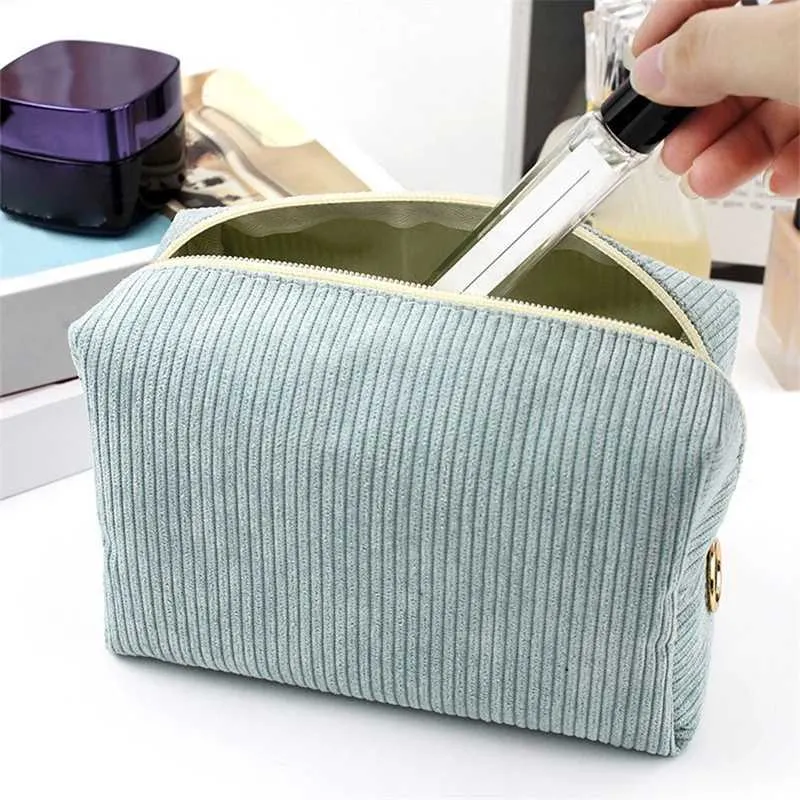 Womens Corduroy solid color makeup travel portable face wash storage bag organizer wallet Y241023_voghion.com