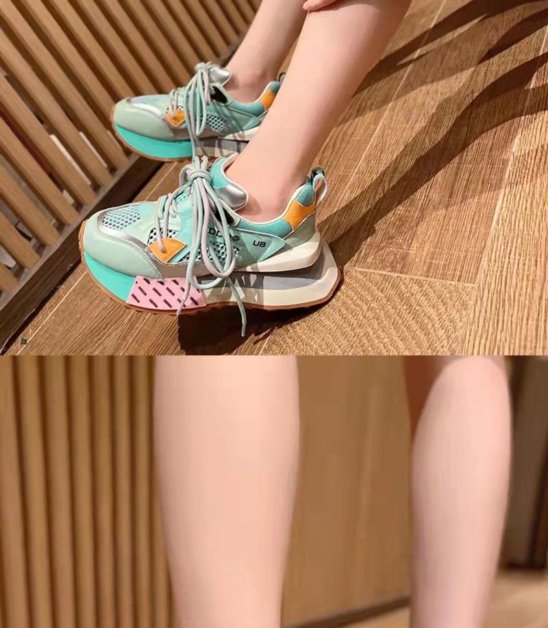 Stivali alla moda in mesh traspirante color block, nuovi stivali da donna casual con soletta rialzata e tacco alto_voghion.com