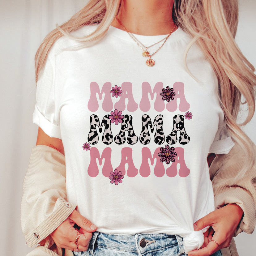 Women's trend mama Mother's Day pattern print round neck short-sleeved T-shirt women's top_voghion.com