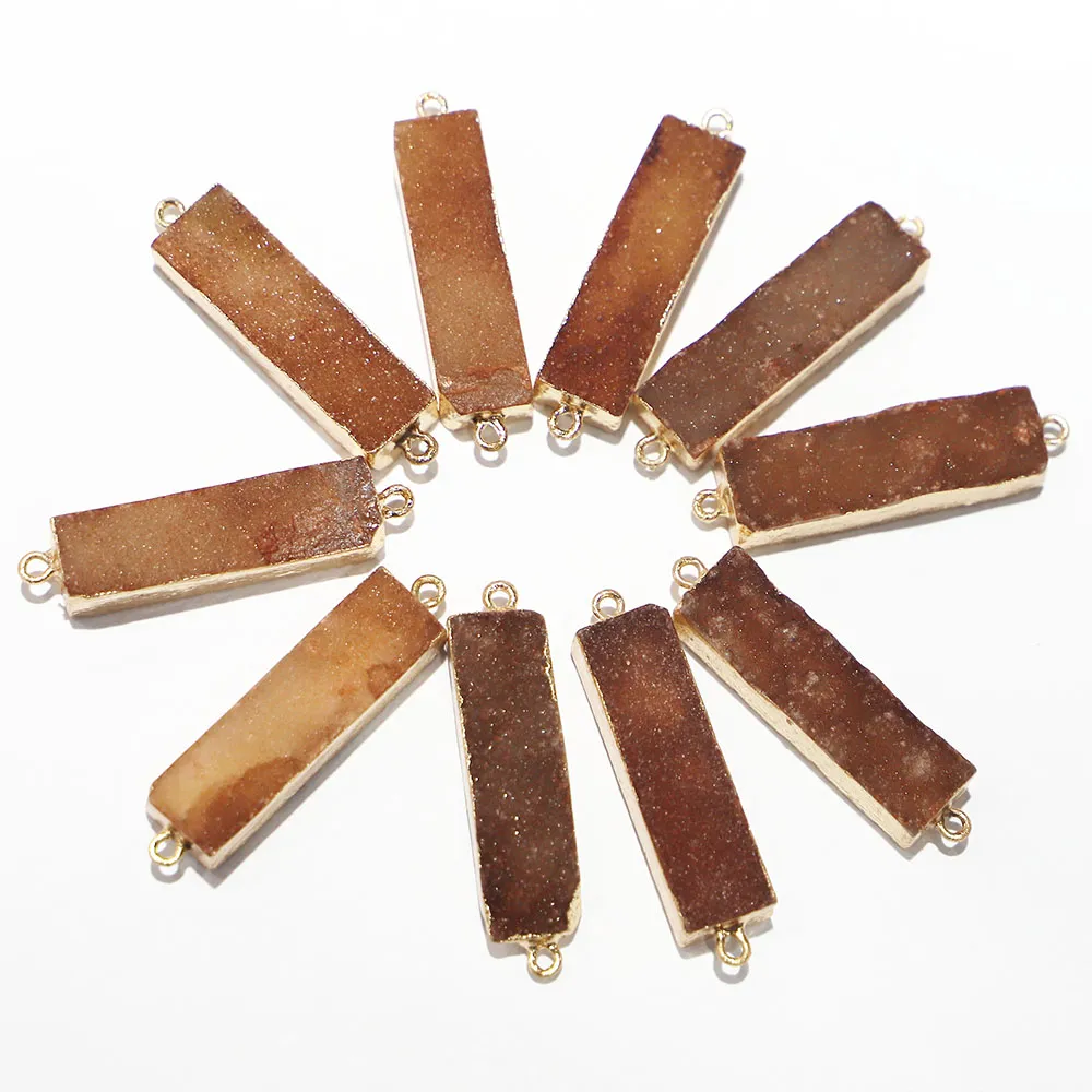 Colliers pendentifs en pierre druzy naturelle à double boucle, connecteur à bord doré à la mode, tranche d'agate minérale en métal, breloque géode_voghion.com