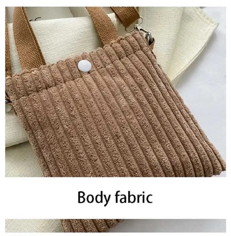 Mini Tote Donna Velluto a Coste Cerniera Primavera Estate Nuova Moda Borsa a Mano Borsa a Tracolla Singola Borsa a Tracolla Piccola 2024C241022_voghion.com