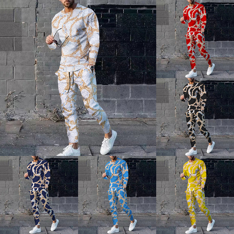 Hierscht Sportkostüm Männer Langärm T-Shirt Laang Hosen Männer 2-Stéck Sets Männer Trainingsanzug Ketten 3D Gedréckt Casual Street Iwwergrouss Kleeder_voghion.com