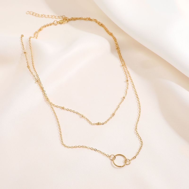 Collier pendentif en forme de cercle avec chaîne de perles en cuivre à double couche et anneau simple rétro pour clavicule_voghion.com