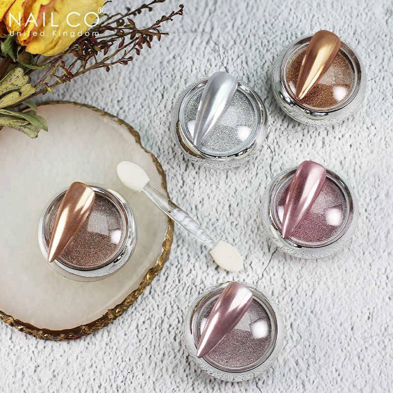 NAILCO 5vnt rinkinys Holografinės nagų pudros spindinčios rožinės aukso spalvos metalo veidrodinės pudros manikiūras nagų dailei Chromo pigmento priedai_voghion.com