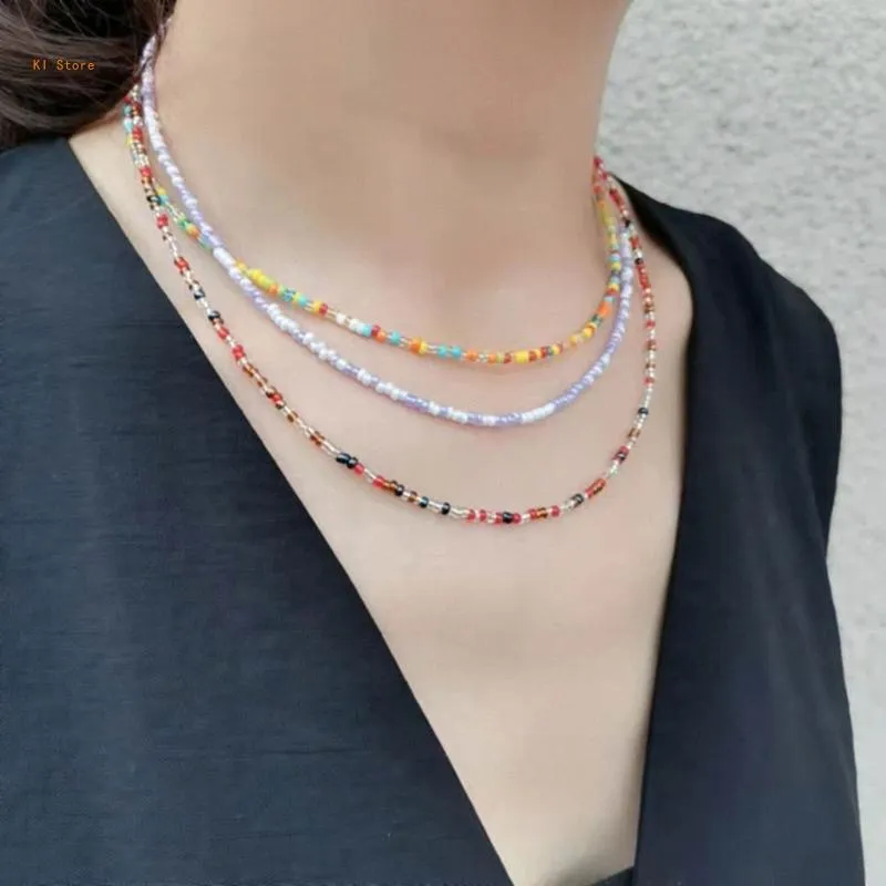 Colar de contas coloridas estilo boho joia com corrente_voghion.com