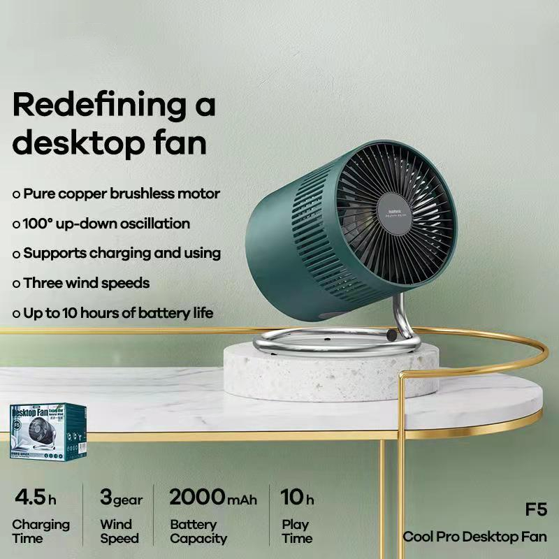 USB Rechargeable Fan Quiet 3-Speed Wind Brushless Desktop Fan Adjustable 100 Rotation Desk Fan for Desk Bedroom_voghion.com
