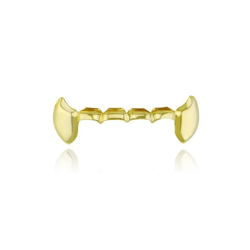 Grillz, Hip Hop Smooth Grillz Véritables Grilles Dentaires Plaquées Or Vampire Dents De Tigre Rappeurs Bijoux De Corps Quatre Couleurs Doré_voghion.com