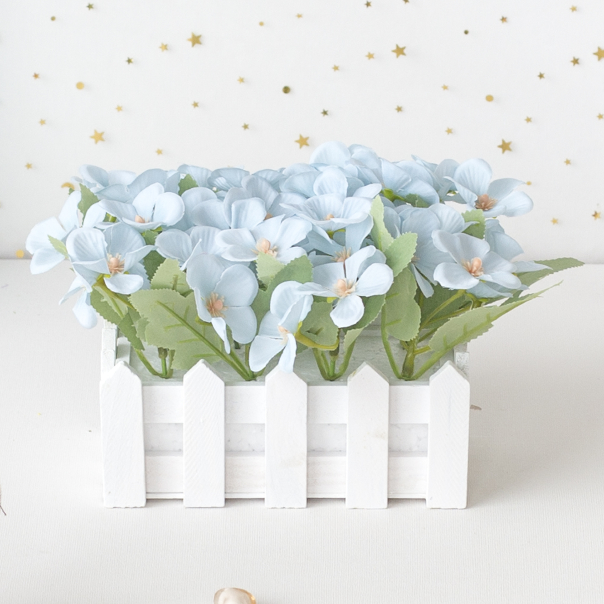 Simulering ornament krukväxter liten bonsai set konstgjorda blommor hantverk vitt staket hantverk dekorativ blomma konst_voghion.com