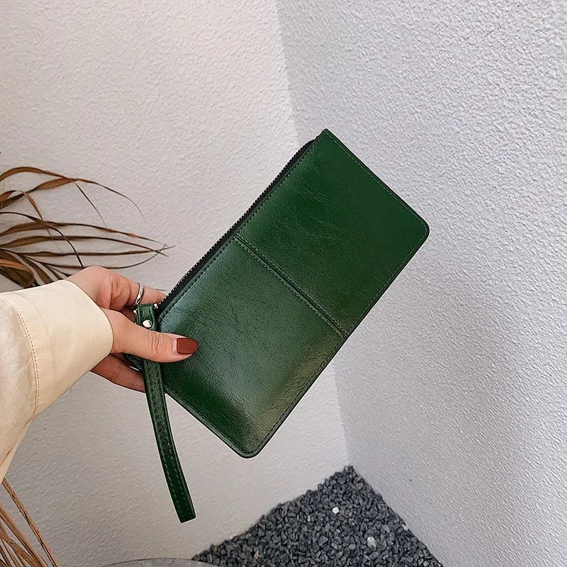 Yogodlns Fashion Solid Color Wallet Female PU Leather Handbag Long Zipper Clutch Card Holder Coin Purse Multi-layer_voghion.com
