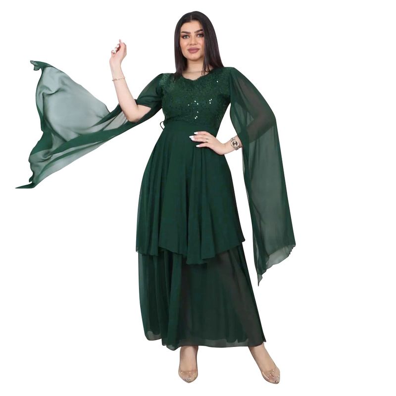 Women's Clothing autumn new Arabic sequin evening dress muslim with belt_voghion.com
