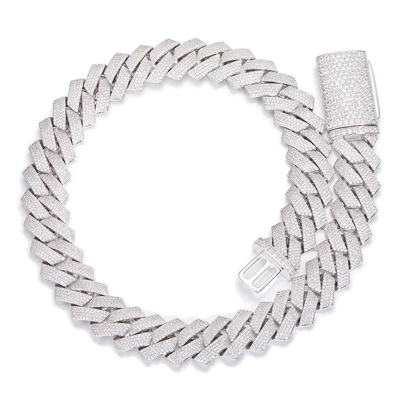 Herren Hip Hop Hochwertige lange Schnalle 20MM breit 4-reihige Moissanit Diamant Cuban Link Kette Trendy Ketten Halskette_voghion.com