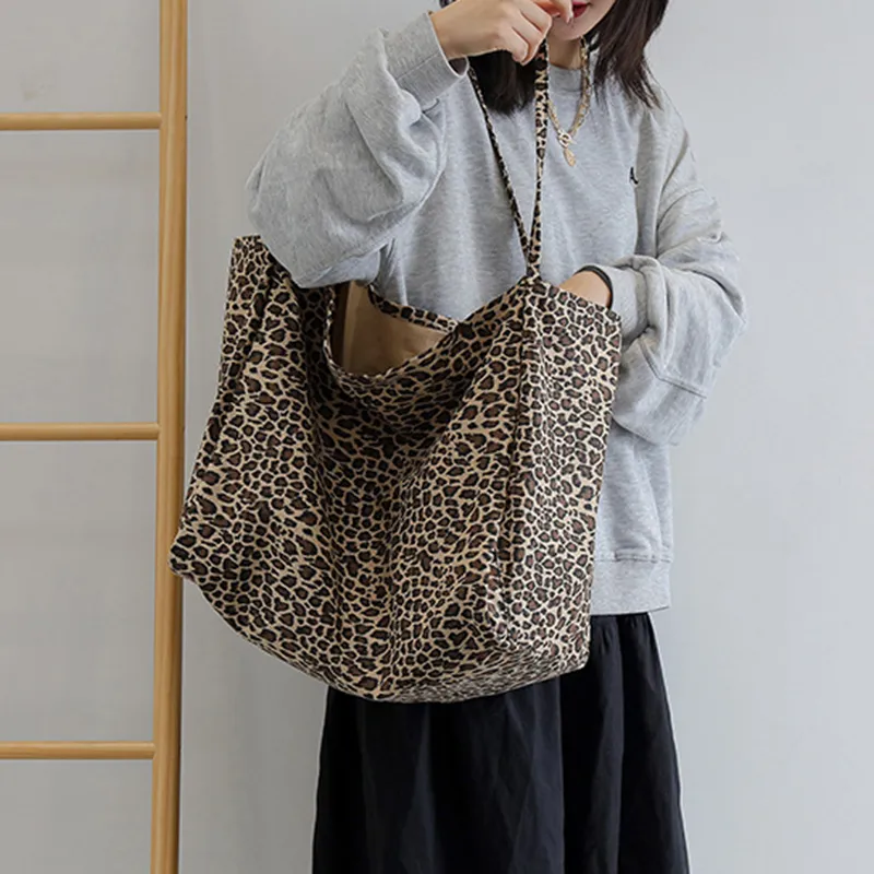 Große Kapazität Leopard Druck Leinwand Handtasche Für Frauen Schulter Weibliche Neue Mode Designer Shopping Casual Tote Tasche_voghion.com