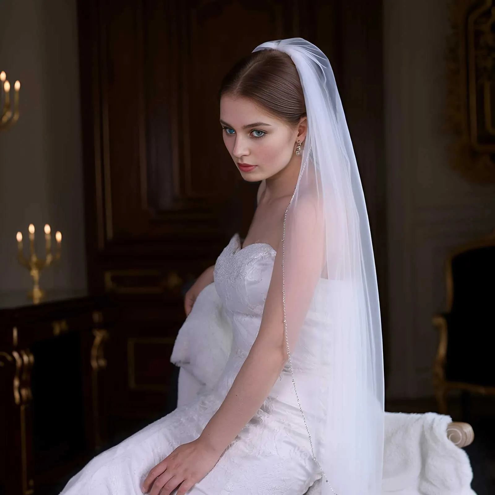 Gioielli per capelli, veli da sposa con perline di cristallo, velo da sposa a 1 strato, bordatura in perle di strass, morbido tulle con pettine a cattedrale_voghion.com