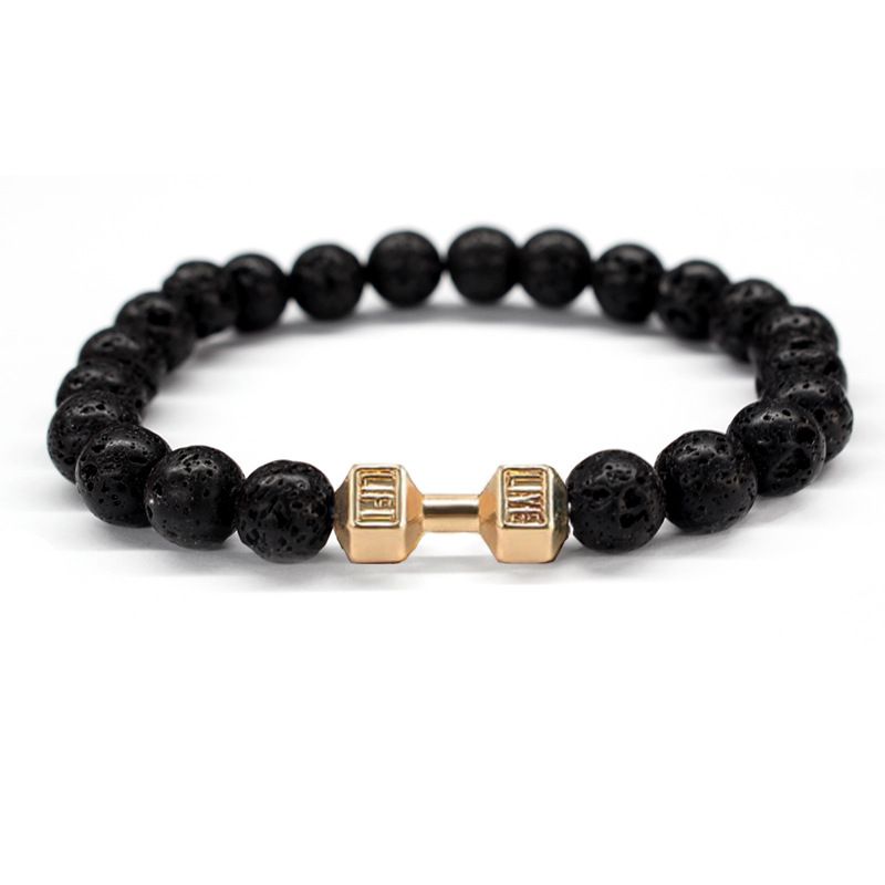 Braccialetto di perline per yoga energetico con manubri in lega elastica smerigliata in argento da uomo Cross Border Accessories_voghion.com
