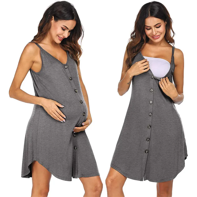 2024 Caual Maternity Breatfeeding Tank Sleevele Pregnancy Nuring Clothe For Pregnant Women Summer Button Slip_voghion.com