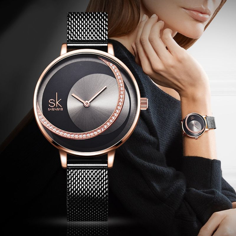 Montre-bracelet à quartz Yamaler pour femme avec cadran rond et bracelet en acier inoxydable sans numéro_voghion.com