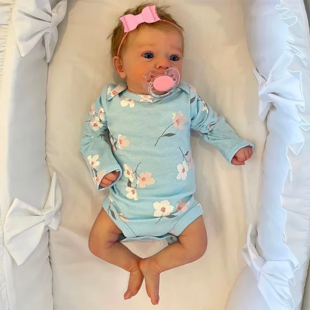 46CM Finished Reborn Baby Doll Felicia Newborn Open Blue Eyes Doll Soft Hand-Rooted Hair 3D Skin Tone Visible Veins Gift Toy_voghion.com