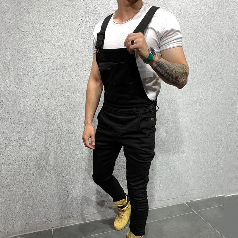 Jeans Denim Latzhose Latzhose Overalls Herren Jumpsuits Cargo Arbeitshose Übergröße Herren Casual Moto Biker Hose_voghion.com