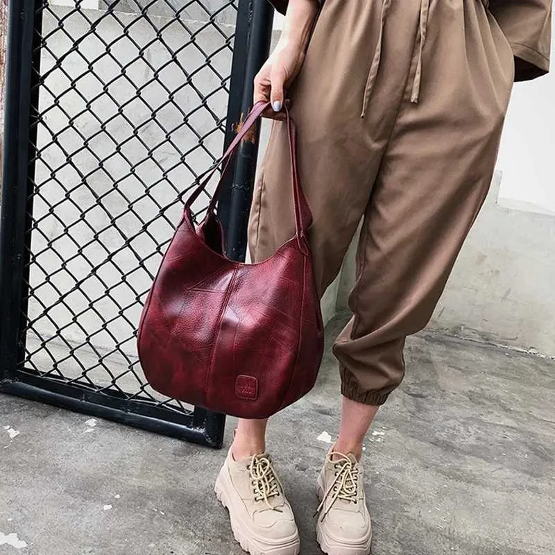 Women Vintage Shoulder Bag Designers PU Leather Handbags Female Top-handle Hobo Bags Fashion Brand Large Capacity_voghion.com