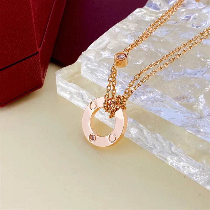 Love Ring Pendant Necklace With Diamond Studded Titanium Steel_voghion.com