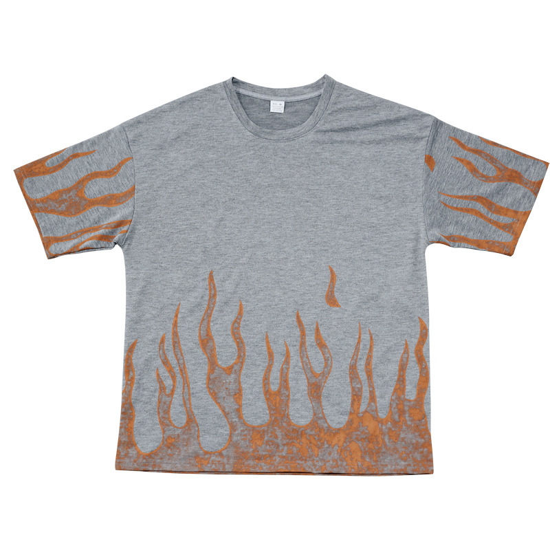 Nowy letni męski zestaw spodenek sportowych z krótkim rękawem z nadrukiem Flame Series_voghion.com