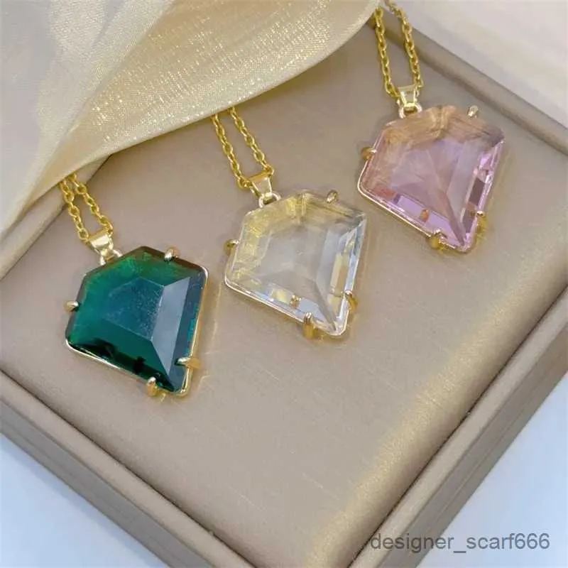 Hanger kettingen Mode Exquise Edelsteen Ontwerp Ketting Klassiek Mooi Kristal Edele Sieraden Roestvrij Staal_voghion.com