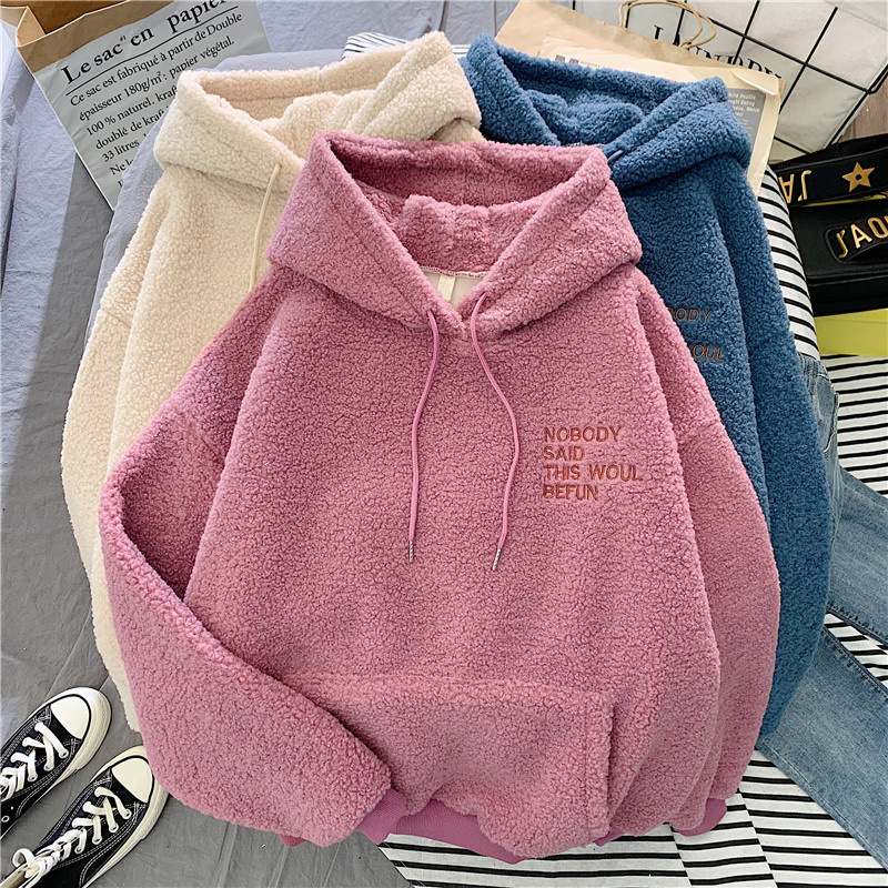 Damenbekleidung, verdicktes Sweatshirt aus Lammfell und Samt für Damen, lockeres Pullover-Sweatshirt aus Lammfell für Damen_voghion.com