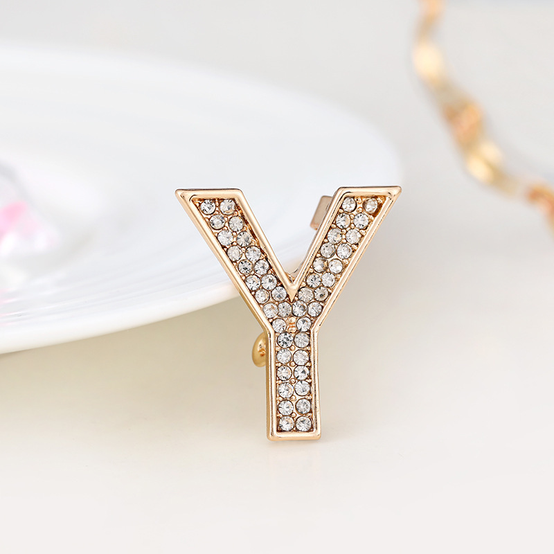 Spilla versatile con lettere inglesi in strass, stemma con fiore sul petto, luce antiscivolo, alla moda per uomo e donna_voghion.com