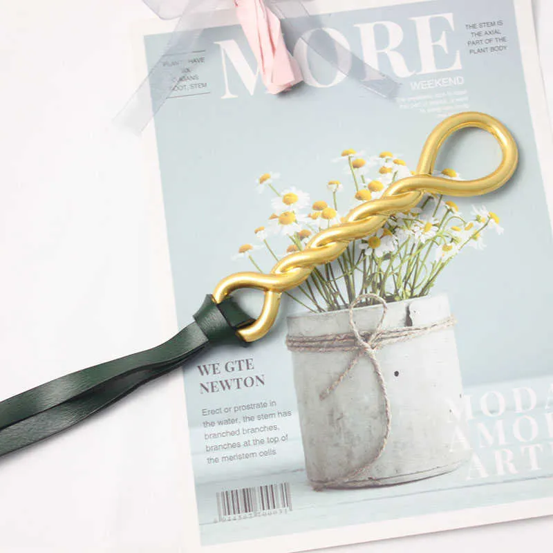 Curea din piele Chntensho cu cataramă plisată și buclă răsucită, importată, cu inel și nasture răsucit, Q0625_voghion.com