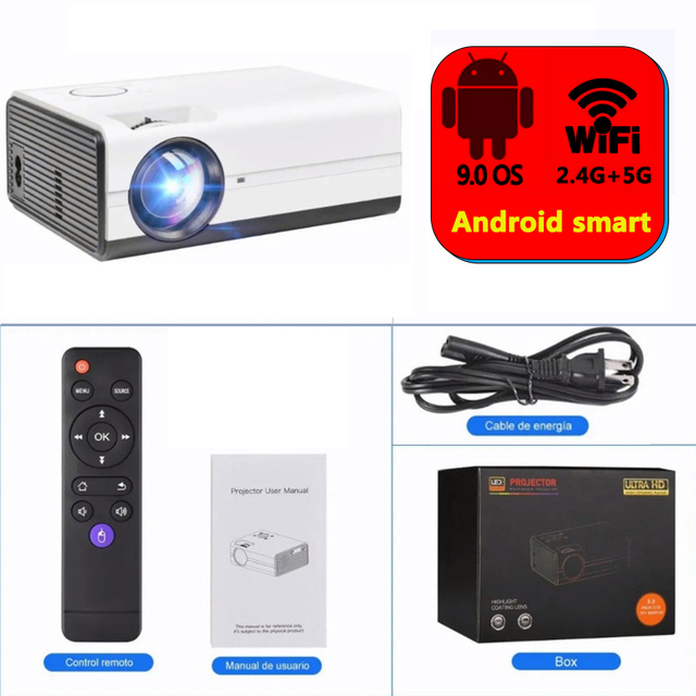Global versjon Ditong-projektor 1080P Mini LED Bærbar WIFI Full HD Android 4K 1280 * 720P Keystone-korreksjon For Hjemmekino_voghion.com