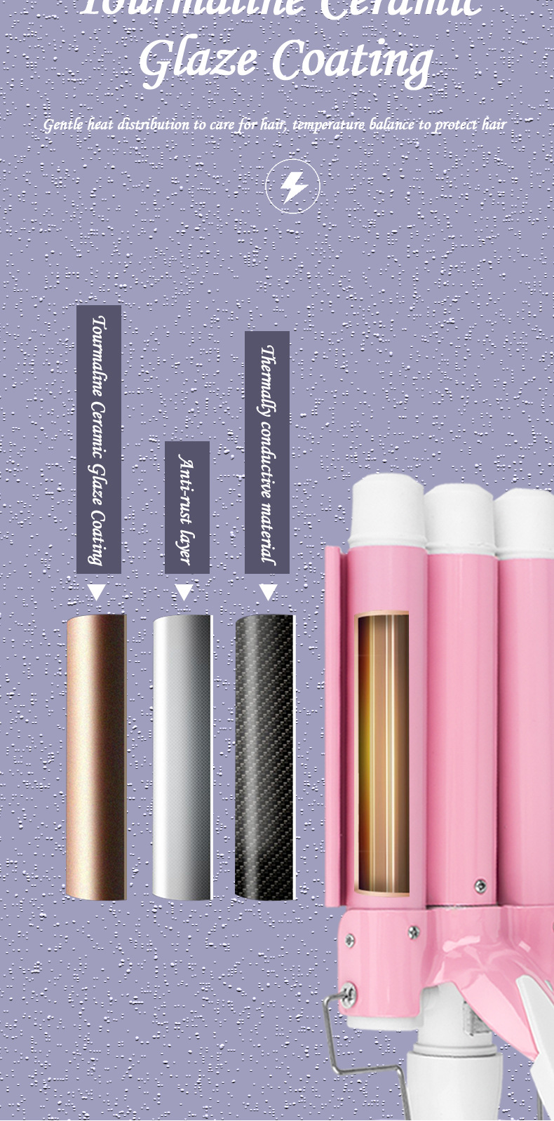 three-in-one curling stick home lazy big wave instant noodle head three-tube egg roll curling iron_voghion.com