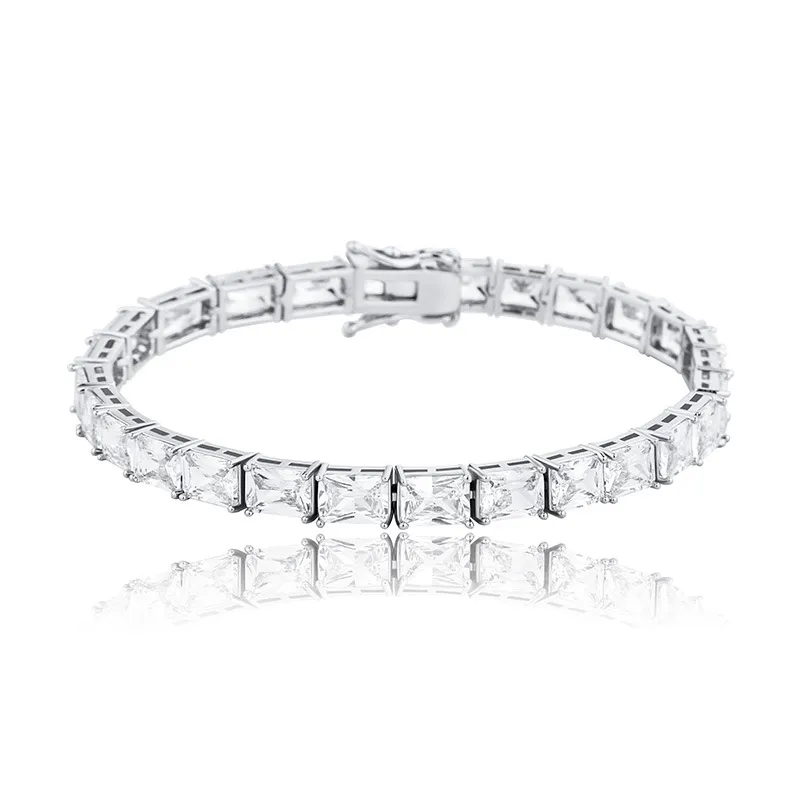 Cadenas de 6 mm con circonita cúbica brillante, cadena baguette, collar, pulsera, diamante cuadrado, joyería de oro de Hip Hop, bisutería, collar_voghion.com