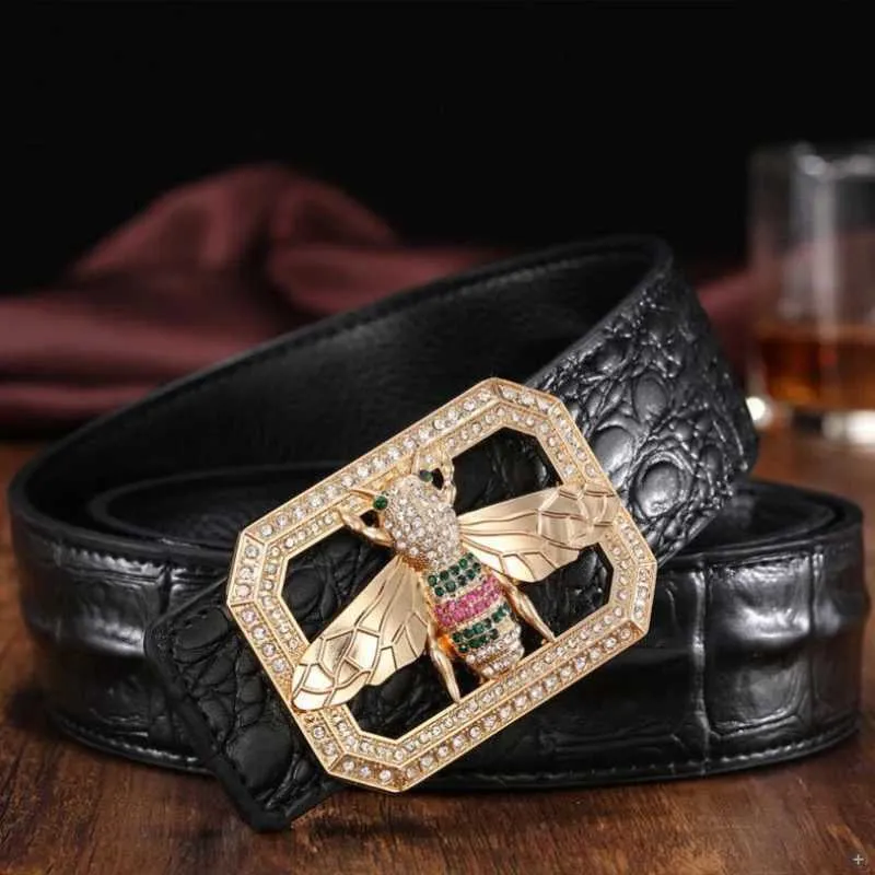 Belts Mens And Womens Unisex Fashionable Shiny Bee Design Buckle High-quality Waist Shape Belt X24_voghion.com